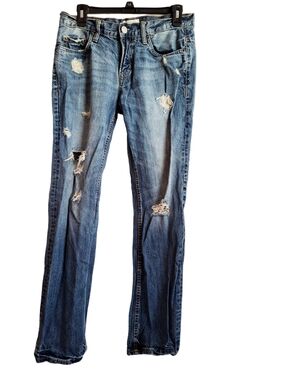 Aeropostale Light Blue Distressed Bowery Slim Straight Grunge  Denim Jeans